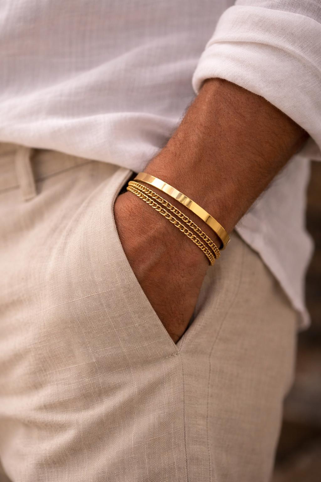 סט שלושה צמידי זהב לגבר || קלאסי אלגנטי