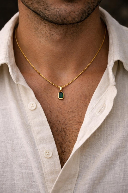 שרשרת זהב תליון אבן אמרלד ירוקה || קלאסית
