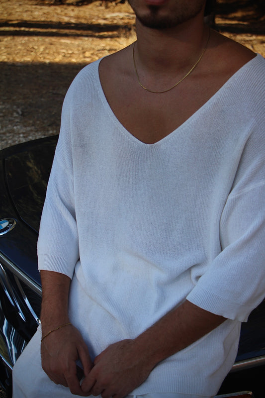 סריג לבן  || צאוורון פתוח סטייל מיקונוס