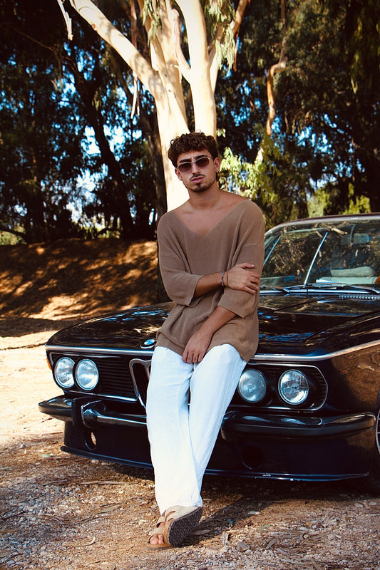 סריג בז'  || צאוורון פתוח סטייל מיקונוס