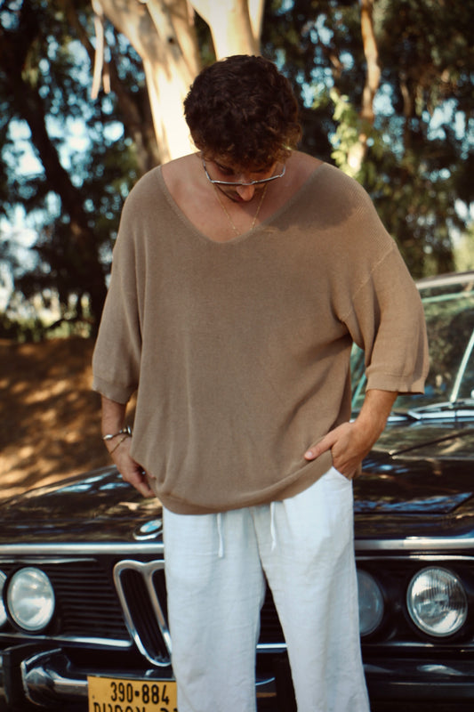 סריג בז'  || צאוורון פתוח סטייל מיקונוס