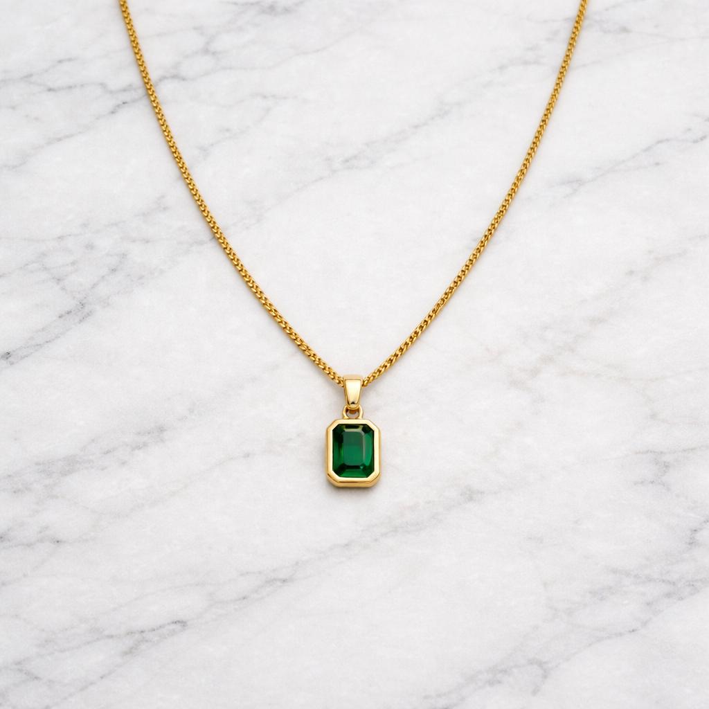 שרשרת זהב תליון אבן אמרלד ירוקה || קלאסית