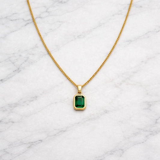 שרשרת זהב תליון אבן אמרלד ירוקה || קלאסית