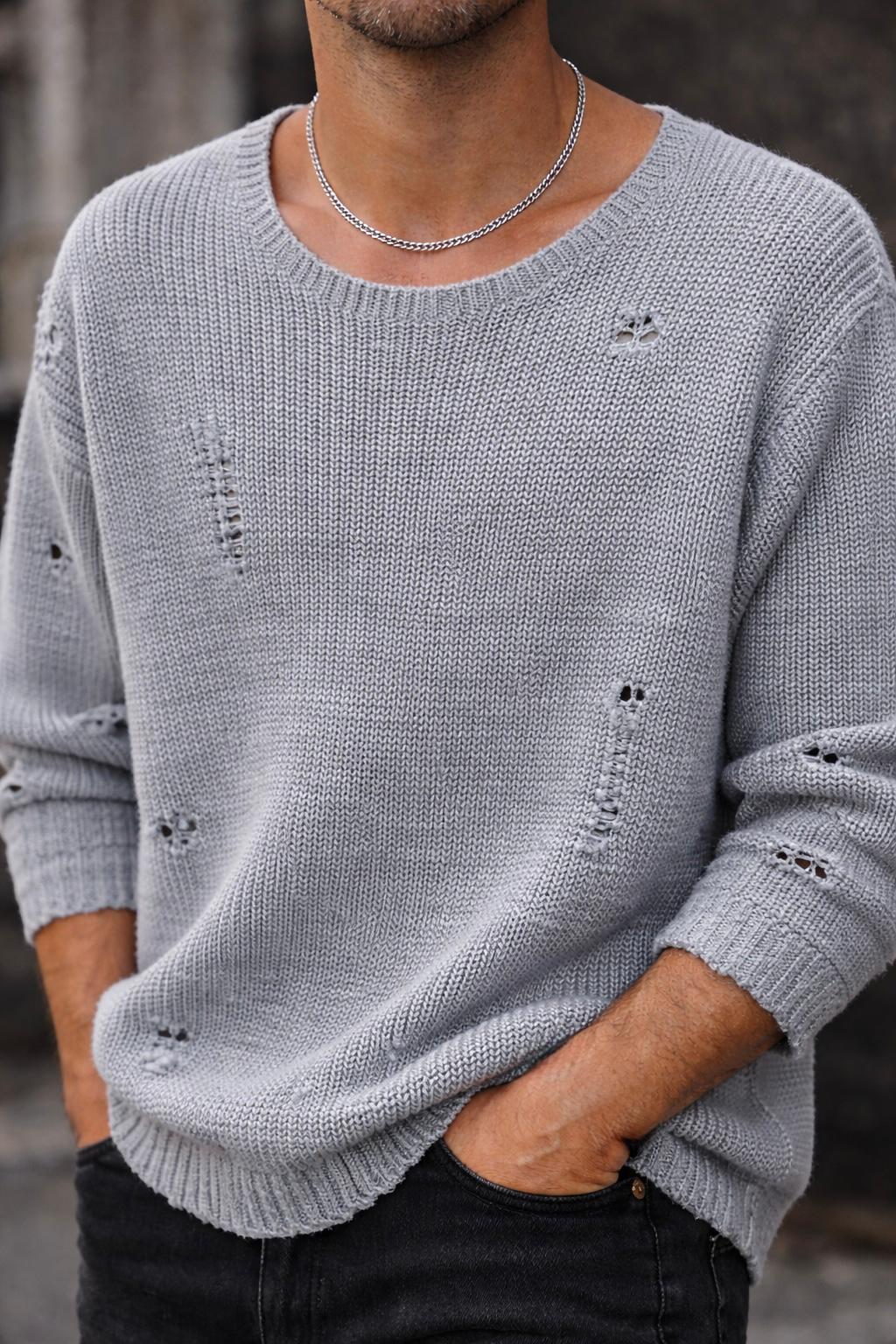 סריג אפור צאוורון פתוח || חורפי